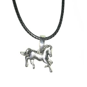 Horse Black Cord Necklace Running Racing Equestrian Horses Pony Pendant Necklace